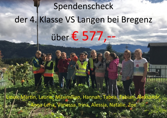Viertklässler der Volksschule Langen spenden € 577,-