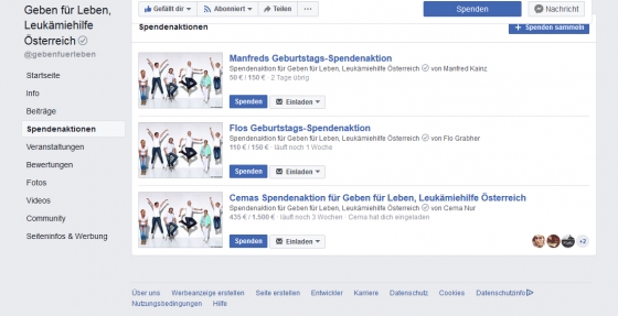 Spendenaktion über Facebook