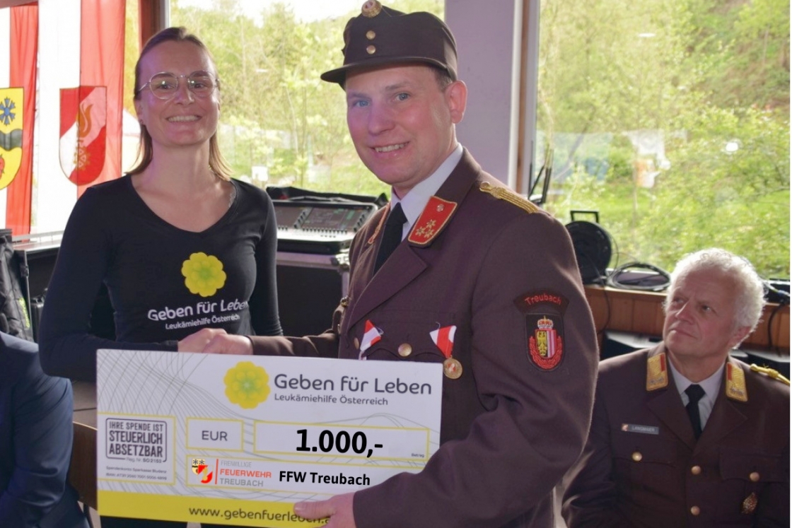 € 1.000 Scheck der Freiwilligen Feuerwehr Treubach - OÖ