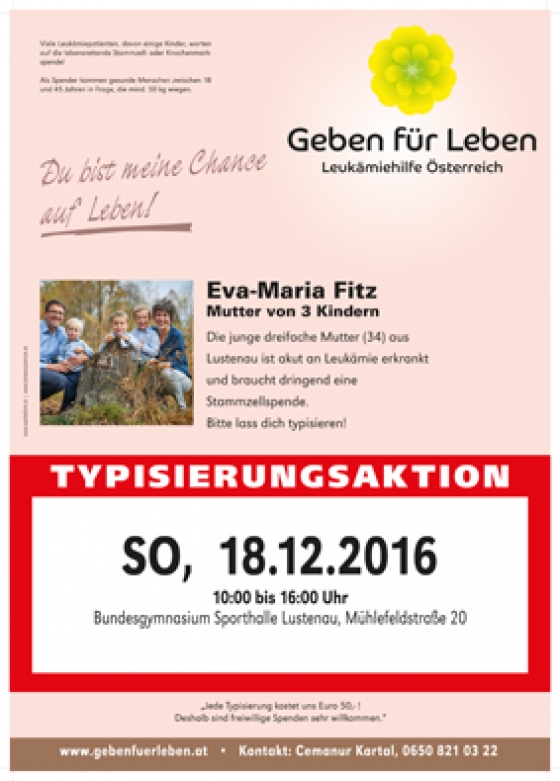 Typisierungsaktion am 18.12.2016 in Lustenau!