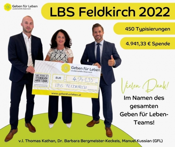 450 Typisierungen und € 4.941 von der LBS Feldkirch / Vorarlberg