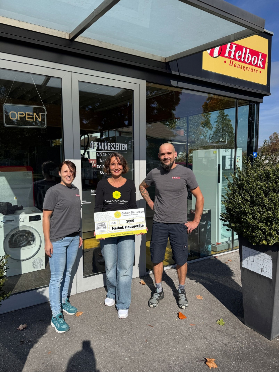 € 1.000 Geldspende von Hausgeräte Helbok - Vorarlberg